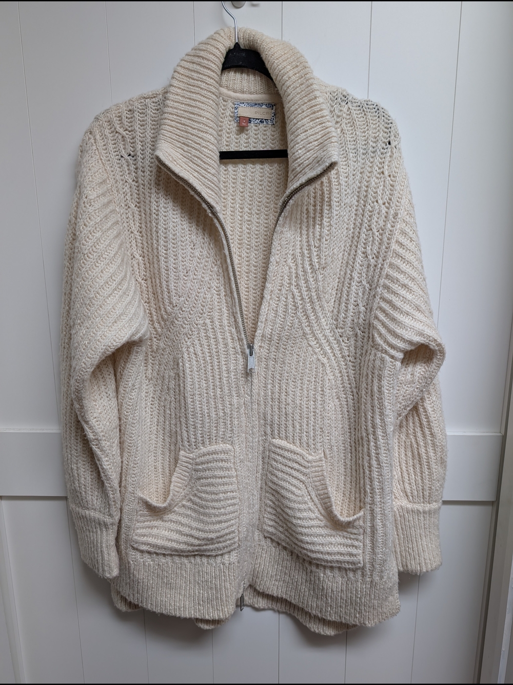 Pilcro Cozy Cream Zip-Front Knit Sweater, Medium - Picture 2 of 7